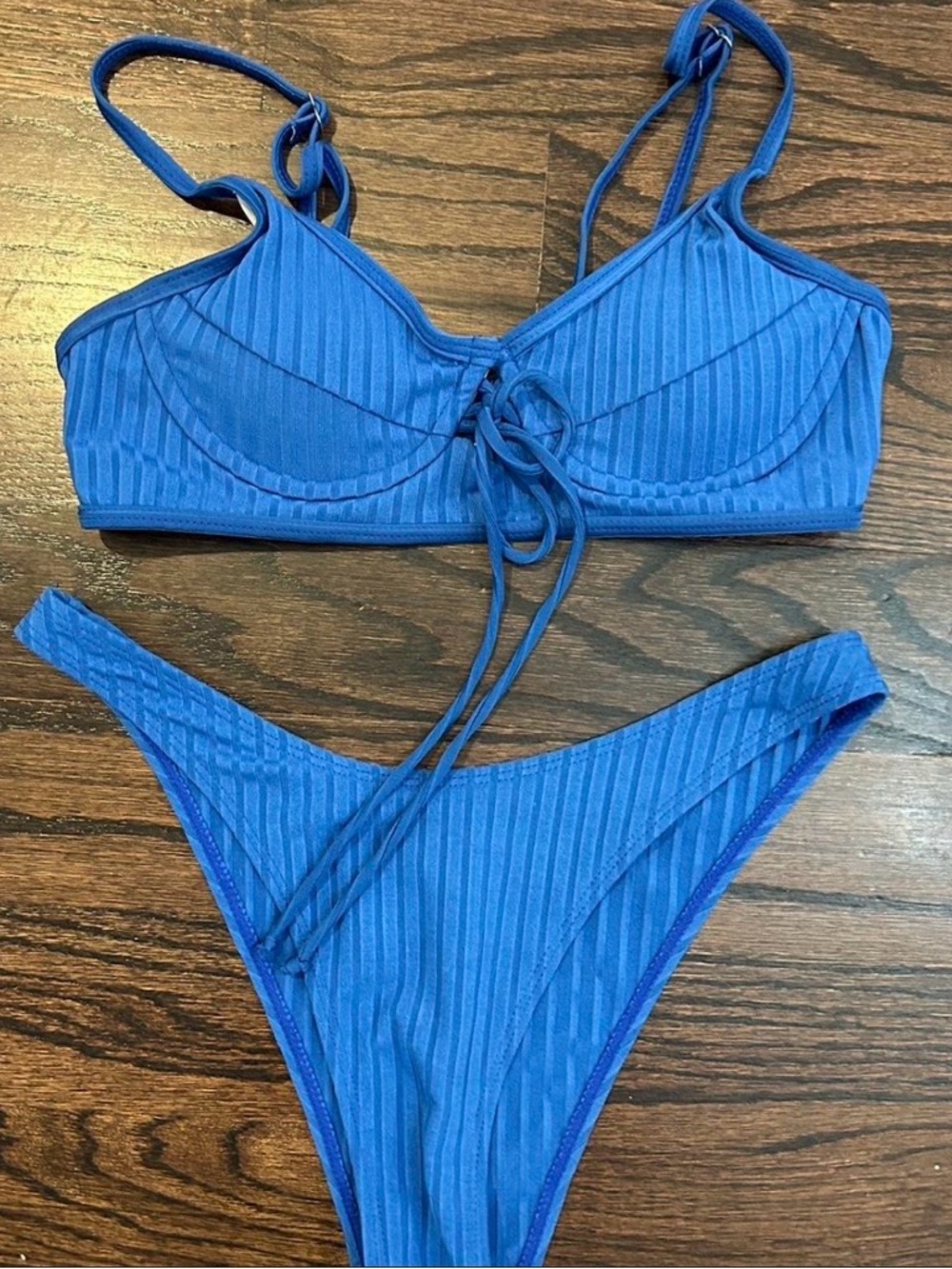 Ribbed Blue Two-Piece Bikini Set